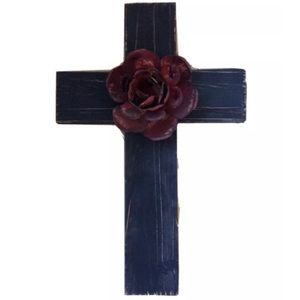 Decorative Wooden Cross Metal Petal Flower 15”